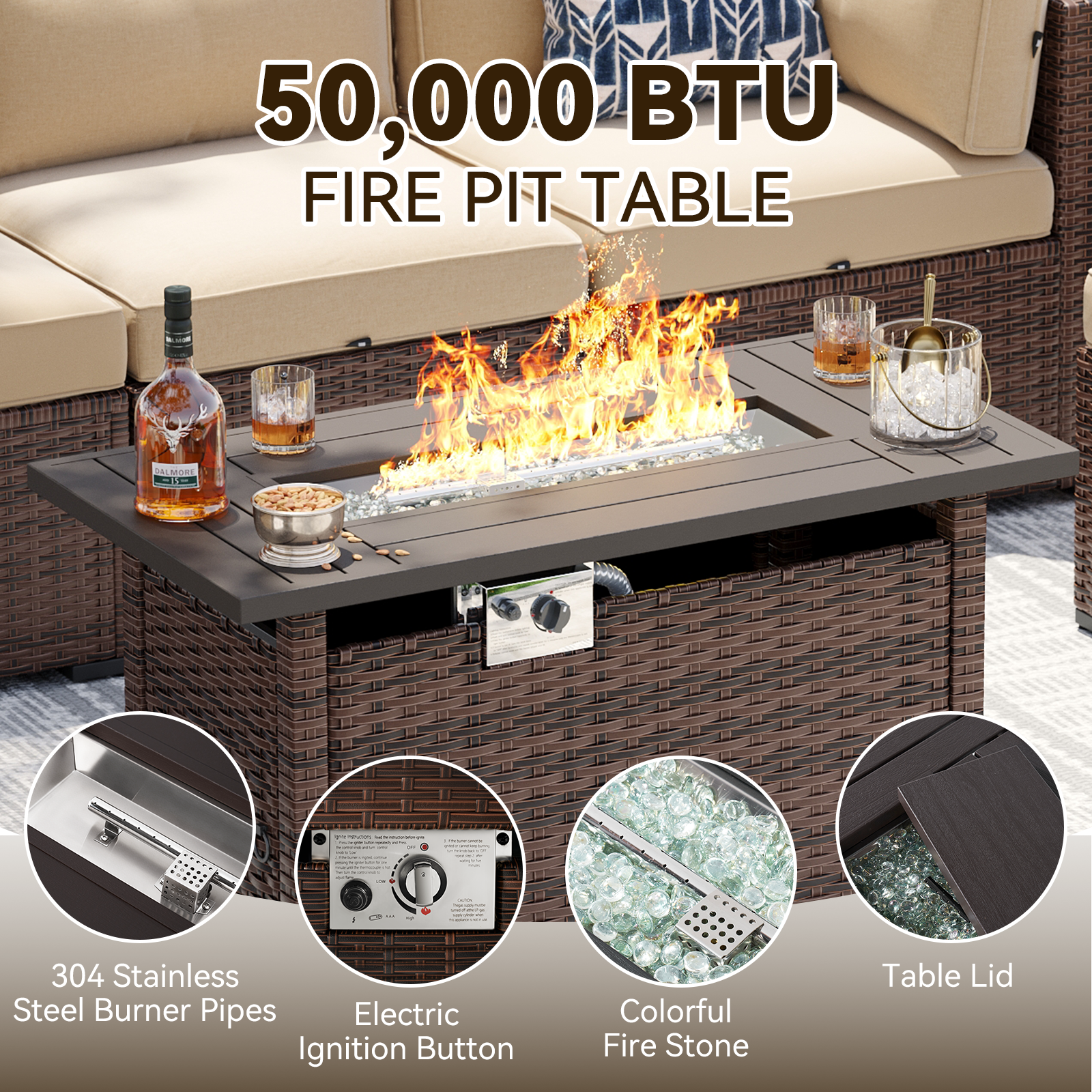 Aoxun Patio Furniture Sets Wicker Outdoor Conversation Set Sectional Sofa for Backyard, Poolside, Garden