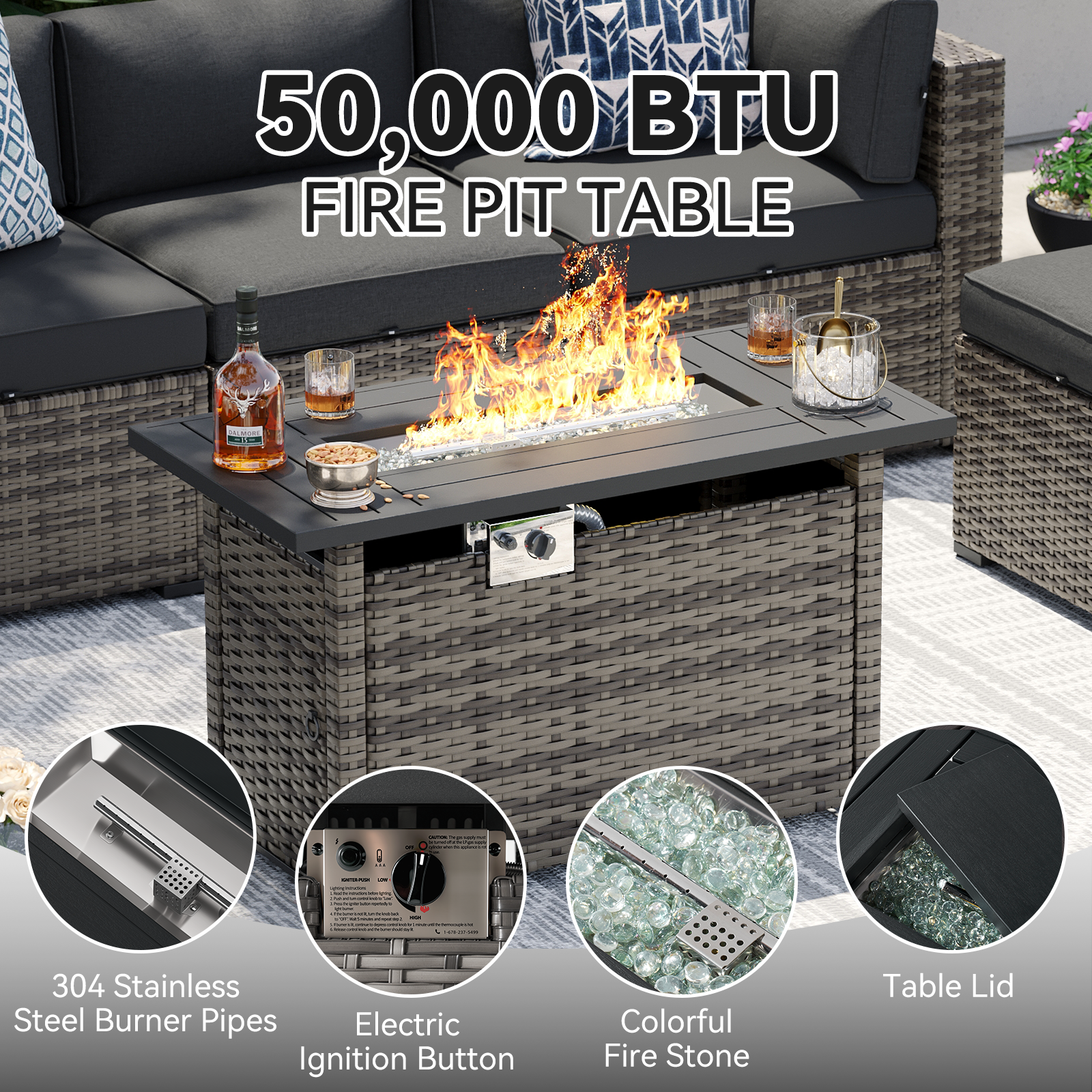 Aoxun Patio Furniture Sets Wicker Outdoor Conversation Set Sectional Sofa for Backyard, Poolside, Garden