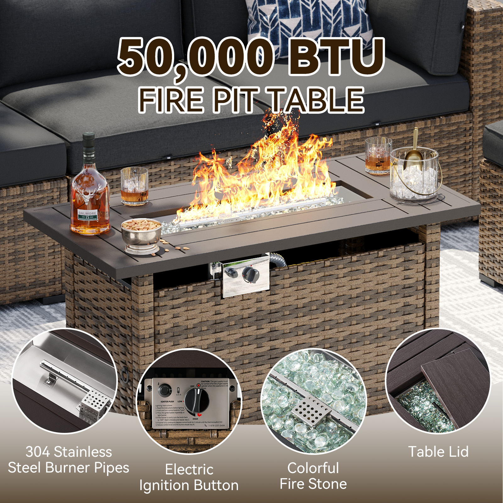 Aoxun Patio Furniture Sets Wicker Outdoor Conversation Set Sectional Sofa for Backyard, Poolside, Garden