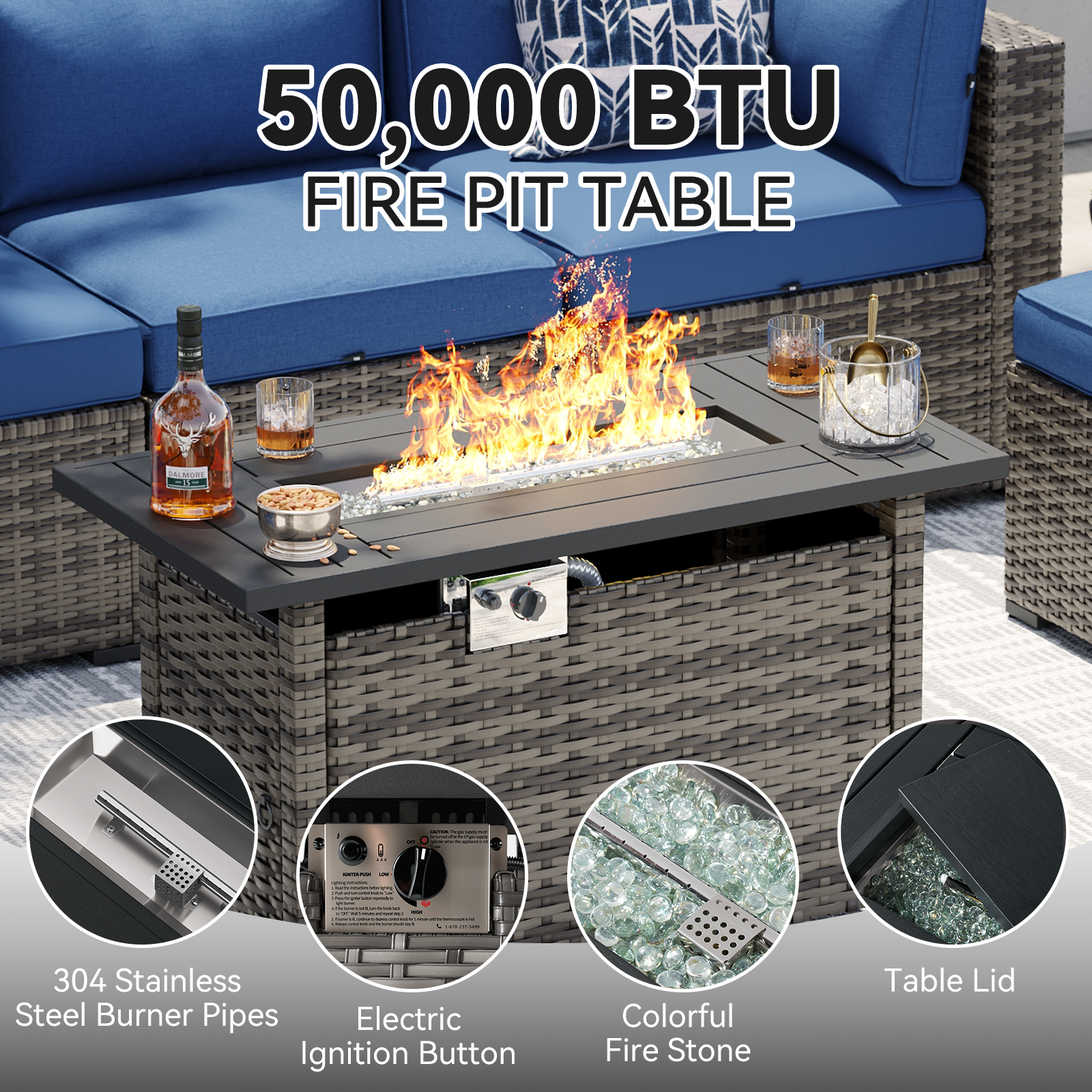 Aoxun Patio Furniture Sets Wicker Outdoor Conversation Set Sectional Sofa for Backyard, Poolside, Garden