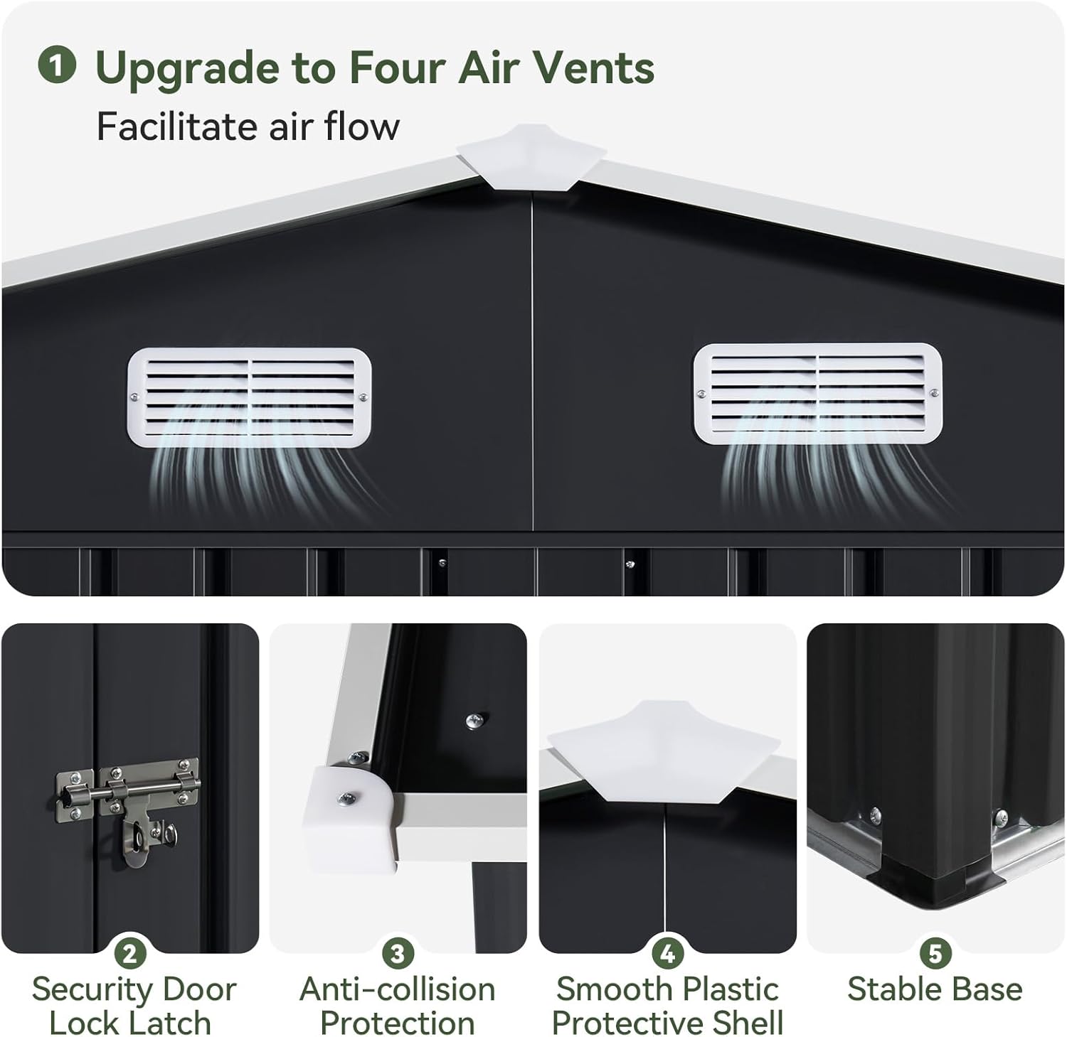 Utility Metal Shed, Steel Tool Shed with Air Vent and Lockable Door