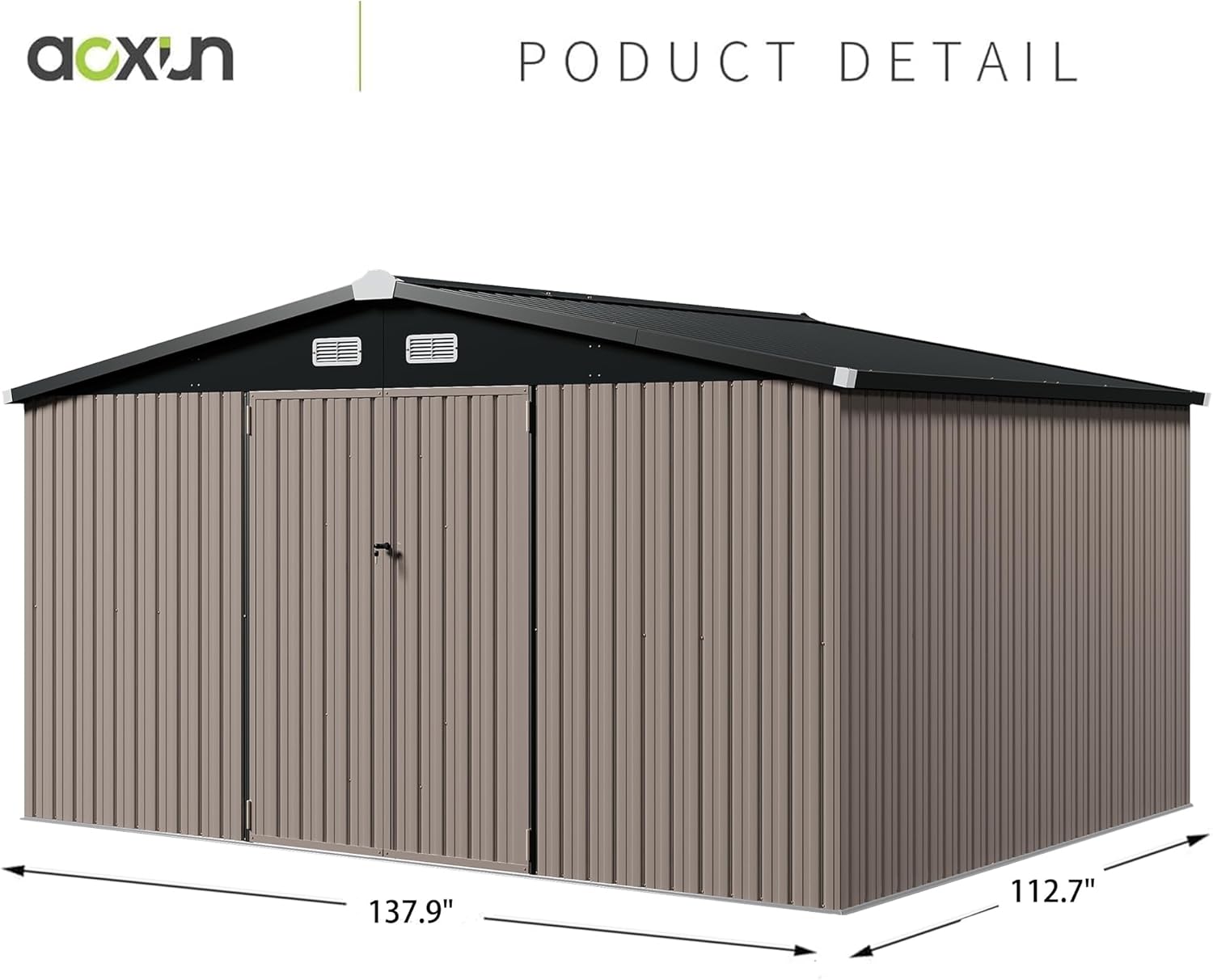 Utility Metal Shed, Steel Tool Shed with Air Vent and Lockable Door