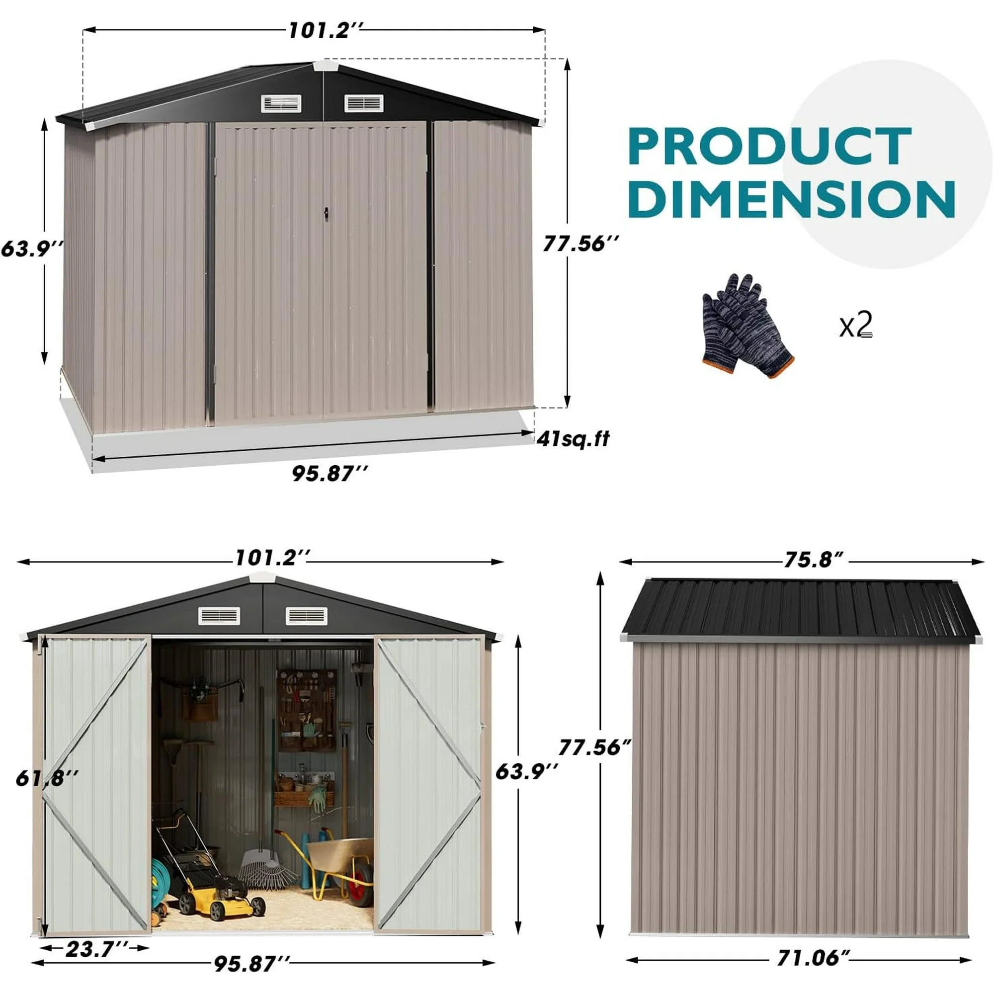 Sumthink 8.5 x 5.6 FT Outdoor Storage Shed, Metal Shed for Garden, Backyard, Patio, Brown