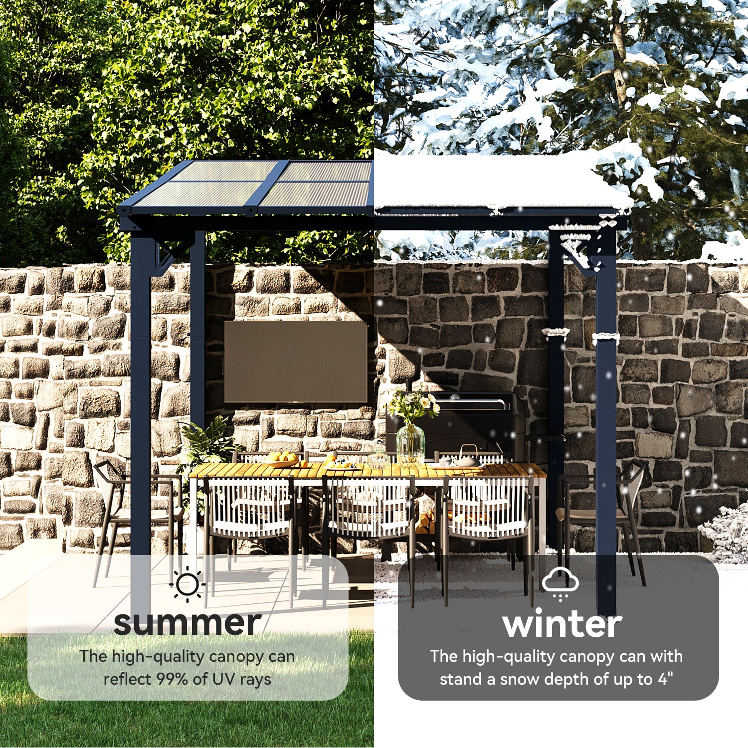 Outdoor Hardtop Gazebo for Patio 10' x 8', Small Wall-Mounted Lean to Gazebo Pergola with Roof