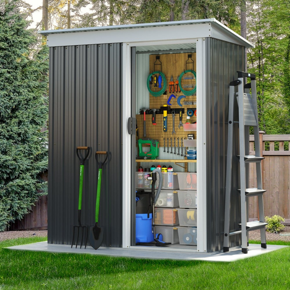 5 x 3 ft Utility Mini Metal Shed without Base, Tool Storage Lean-to Shed with Air Vent and Lockable Door, Black