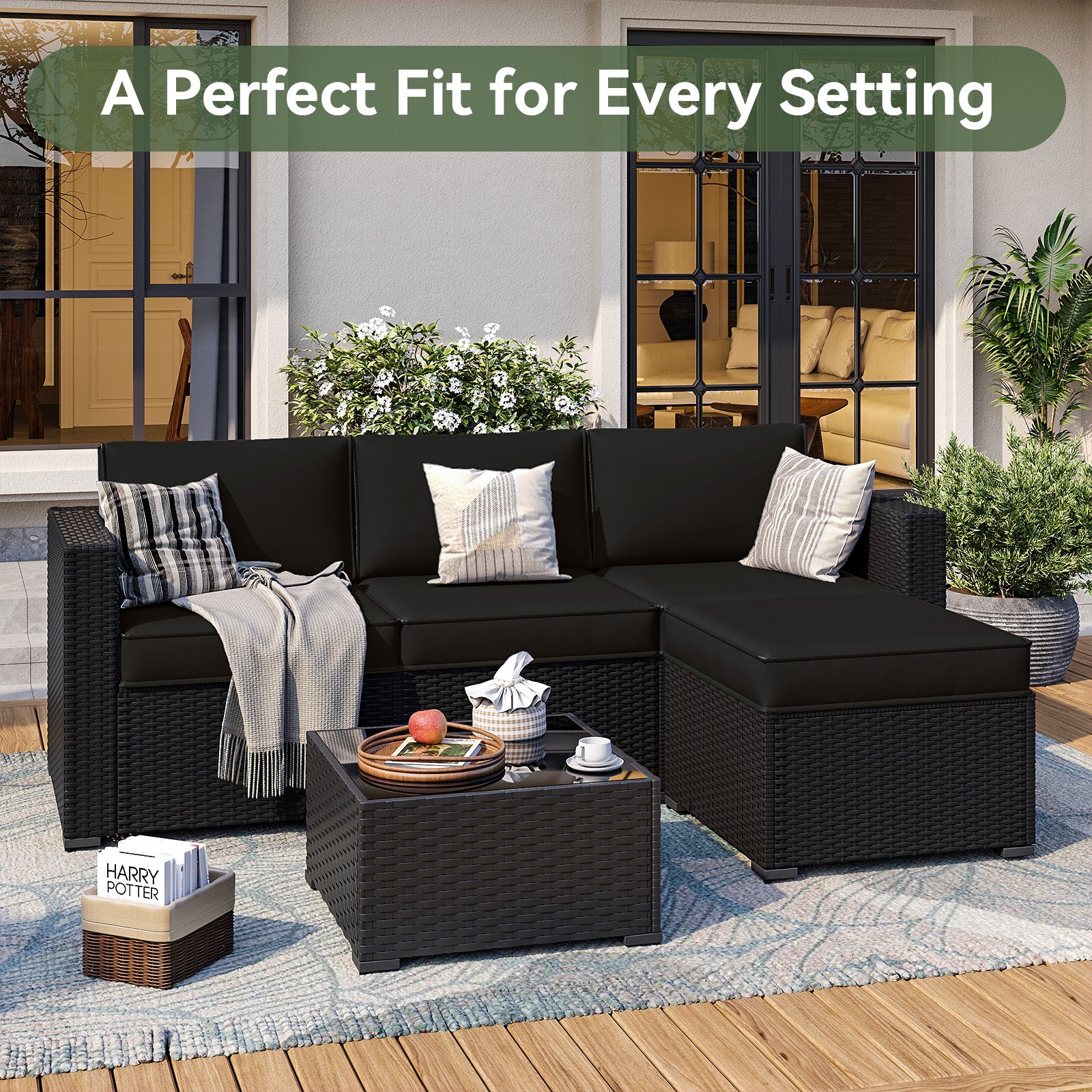 Aoxun 26" x 26" Patio Furniture Cushions for Outdoor Furniture Set of 4, Thick Replacement Patio Couch Cushions for Outdoor Furniture, 7-Piece Splashproof Fade Resistant Cushions for Outdoor Couch