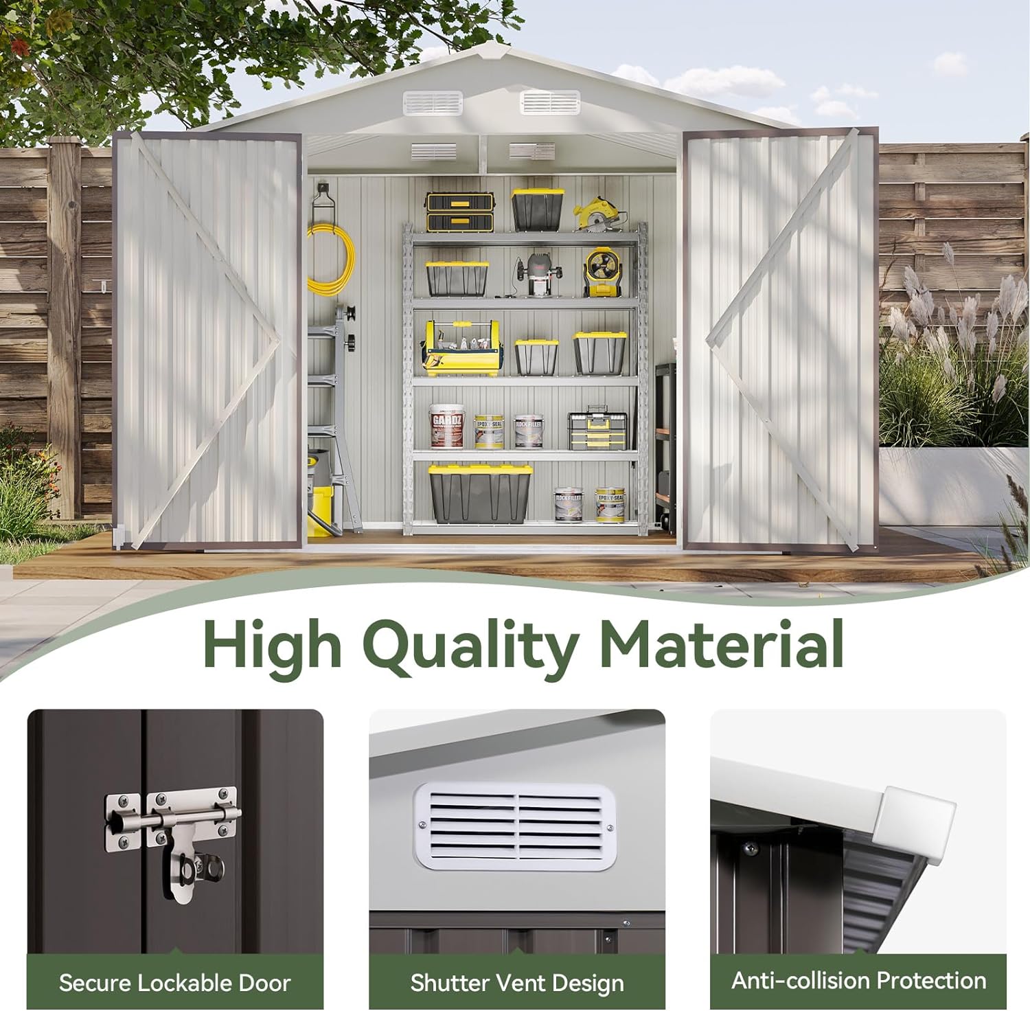 Utility Metal Shed, Steel Tool Shed with Air Vent and Lockable Door