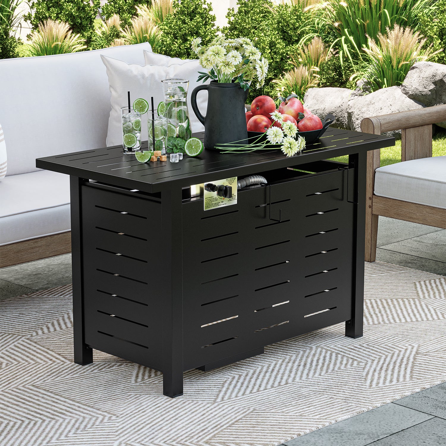 Clouddwell 40"/44" Black/Brown Propane Fire Pit Table, 50,000 BTU Outdoor Gas Firepit with Lava Rocks, Removable Lid & Waterproof Cover for Patio