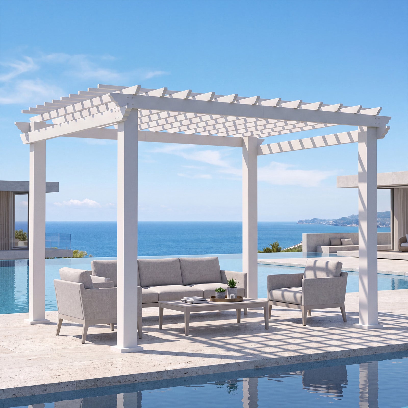 Aoxun 12' x 10' Outdoor Pergola with Trellis Roof & Adjustable Canopy，Aluminum Frame, All-Season Durability, High-Wind Rating, Shade for Patio, Deck, Garden, White