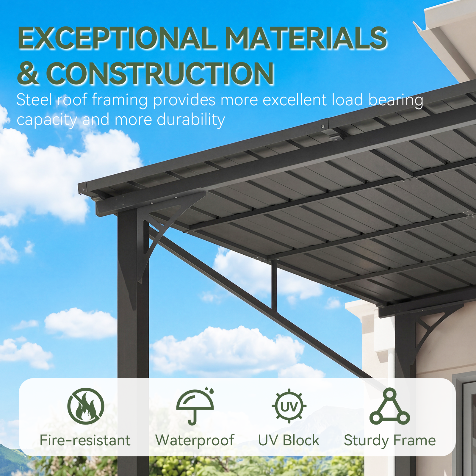 Aoxun 10' x 14' Lean to Gazebo, Upgraded Hardtop Outdoor Pergola with Sloping Galvanized Steel Roof, Large Wall-Mounted Heavy Duty Awnings for Patio, Backyard, Deck, Porch (Black)