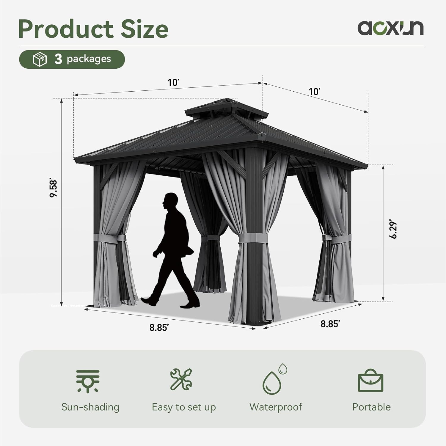 10'x10' Hardtop Gazebo, Aluminum Frame Canopy with Double Galvanized Steel Roof, Outdoor Metal Pavilion with Netting, Curtains for Backyard, Patio and Deck