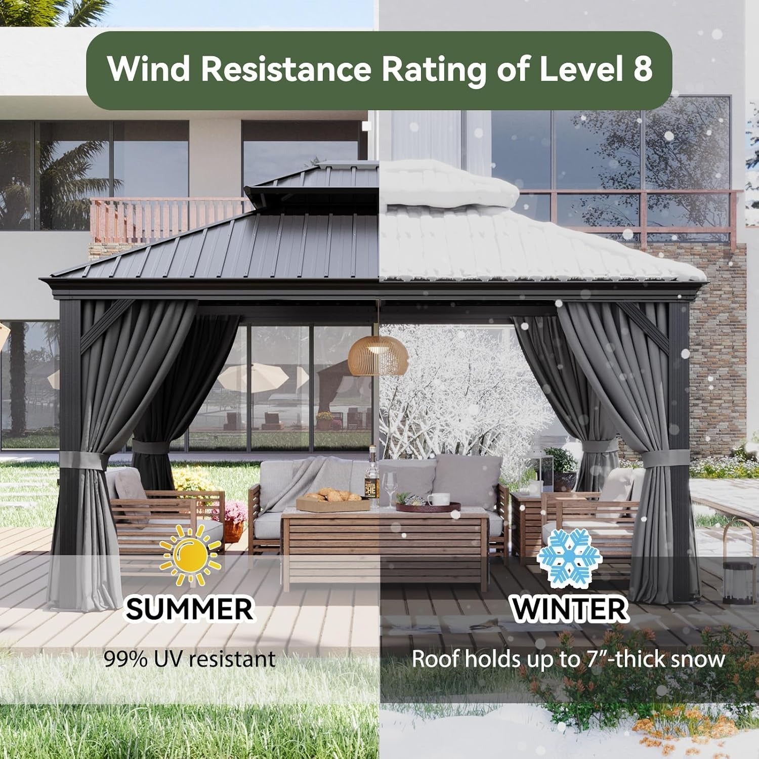 Aoxun Permanent Hardtop Aluminum Gazebo with Rain Gutter