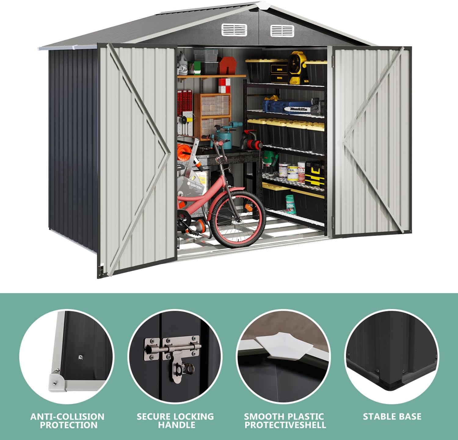 Utility Metal Shed, Steel Tool Shed with Air Vent and Lockable Door