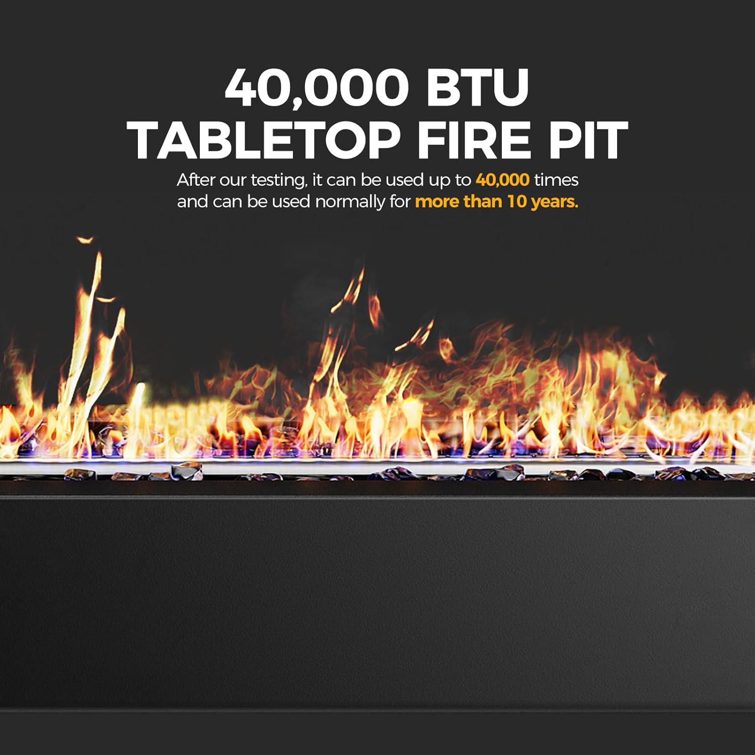 28” Tabletop Propane Fire Pit, 40,000 BTU, Portable Outdoor Fireplace with Glass Shield & Rocks