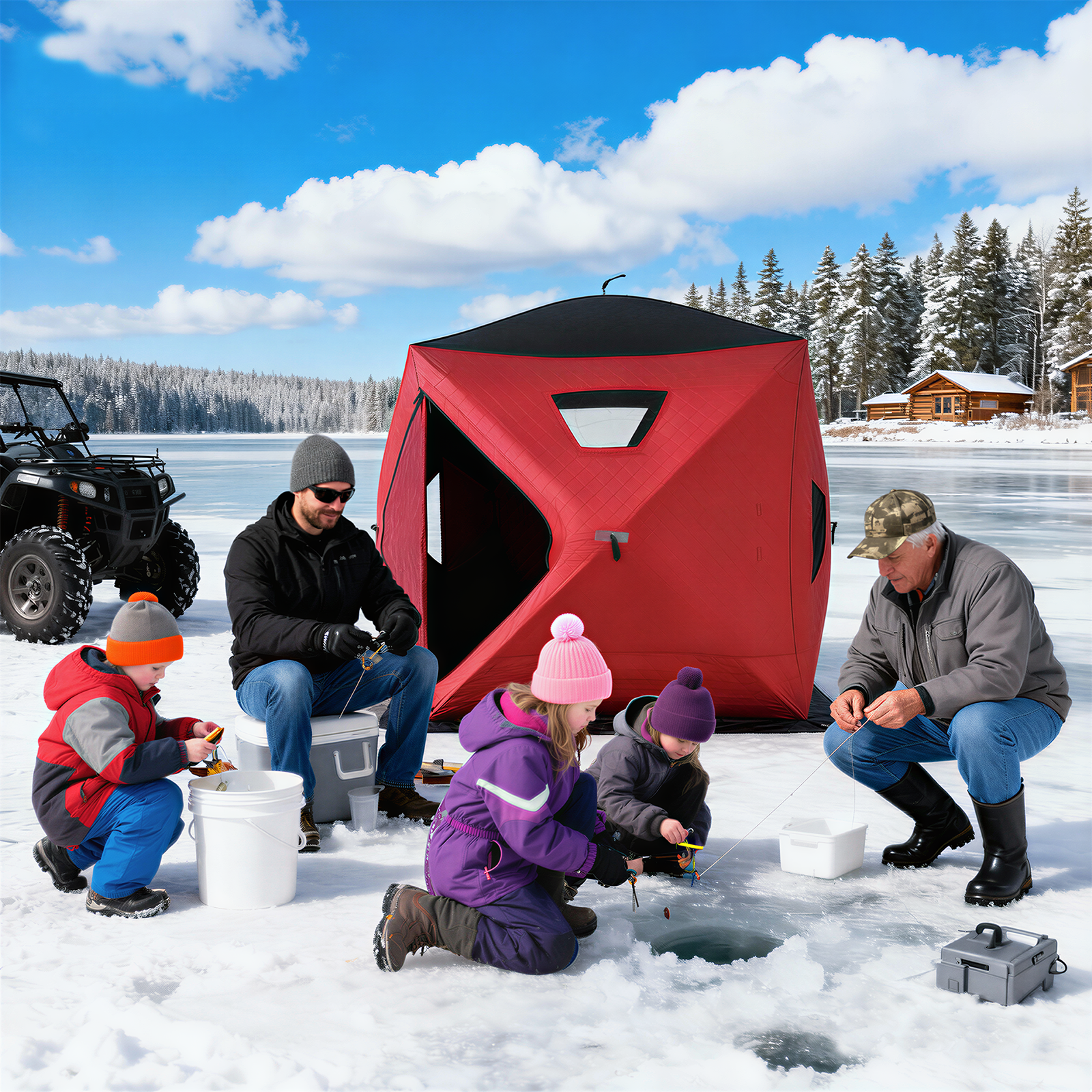 Aoxun Ice Fishing Tent Pop Up Instant Setup 3-4 Person Portable Shanty Hub Waterproof Insulated Shelter for Winter Fishing & Camping