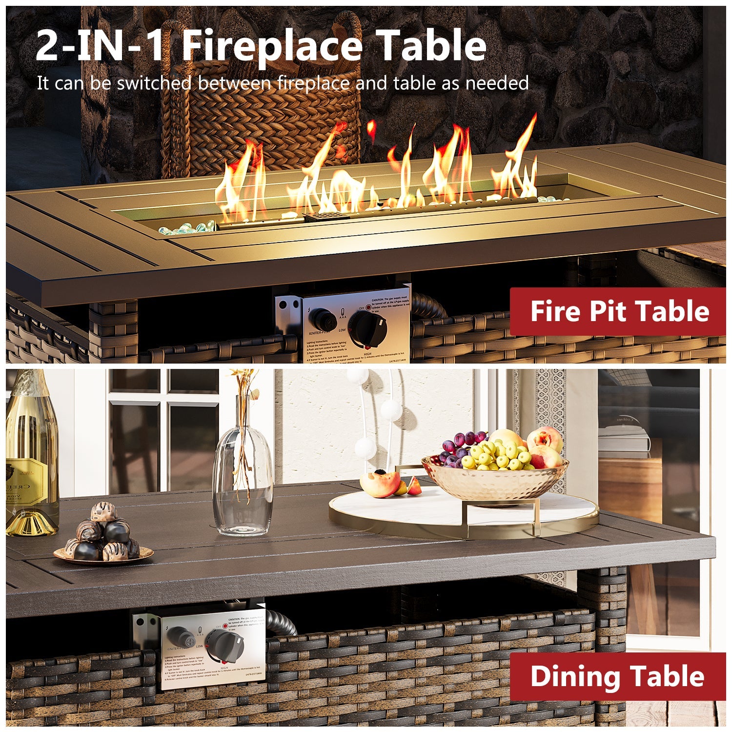 Wicker Fire Pit Table - View 3