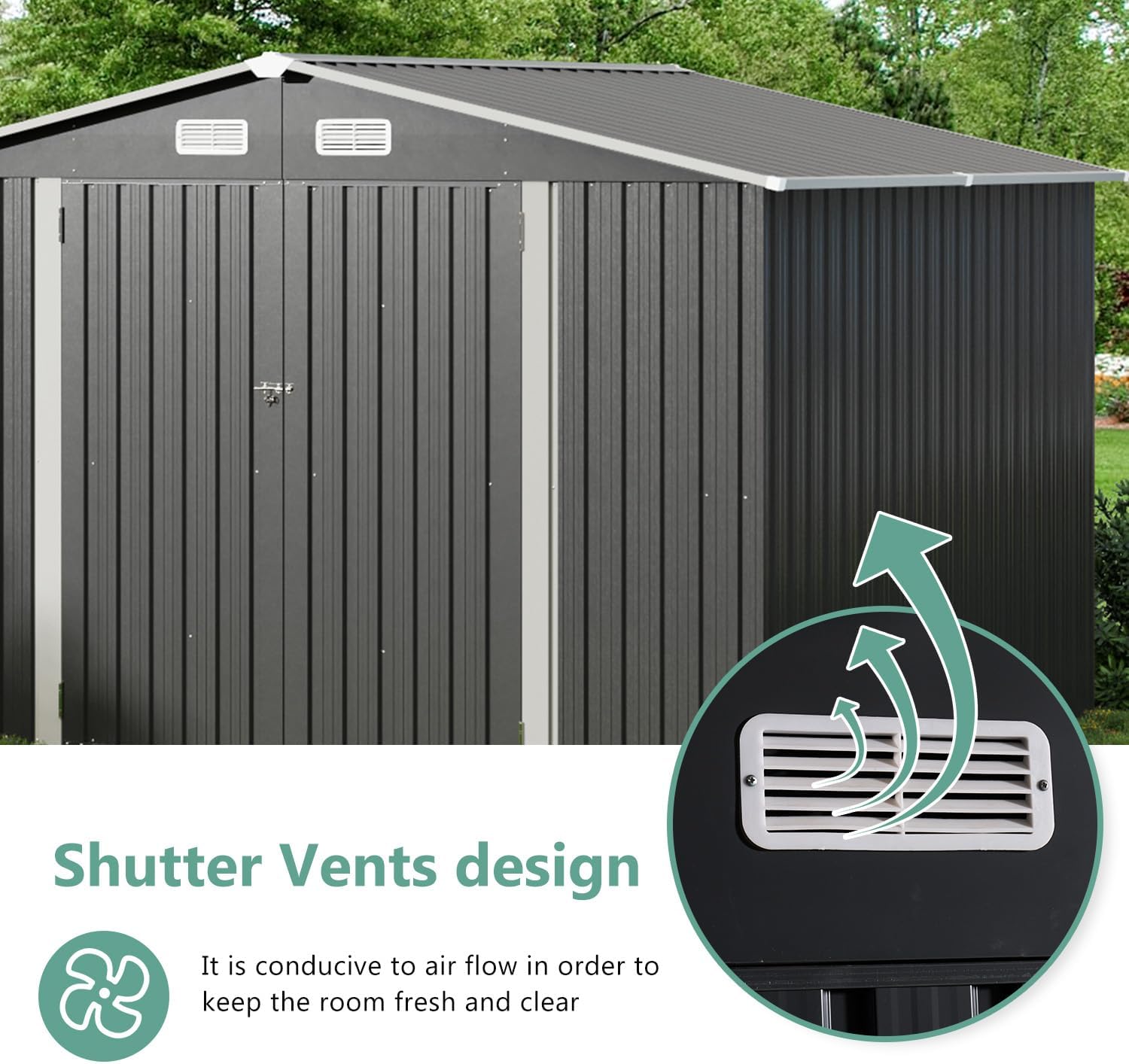 Utility Metal Shed, Steel Tool Shed with Air Vent and Lockable Door