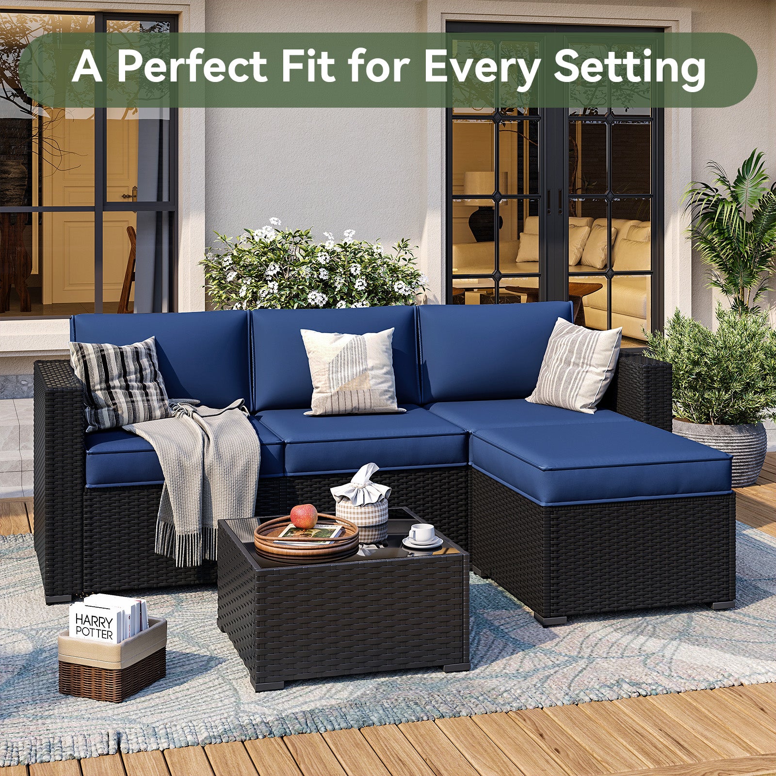 Aoxun 26" x 26" Patio Furniture Cushions for Outdoor Furniture Set of 4, Thick Replacement Patio Couch Cushions for Outdoor Furniture, 7-Piece Splashproof Fade Resistant Cushions for Outdoor Couch