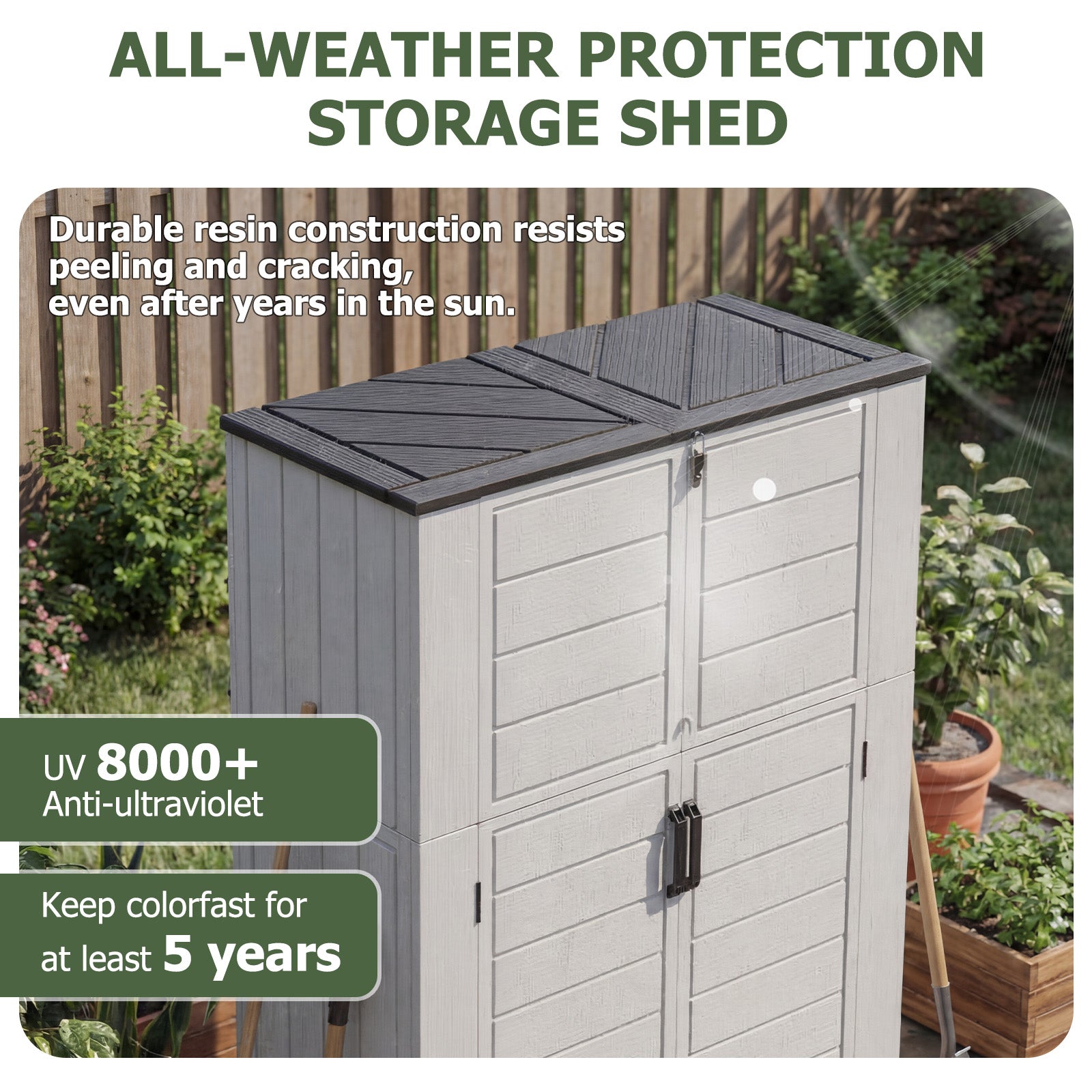 Aoxun 61 Cu.Ft Outdoor Storage Shed, Widened Outdoor Storage Cabinet Waterproof Vertical Resin Shed with Floor for Patio, Garden Tools, Pool Equipment, Easy to Assemble (White)