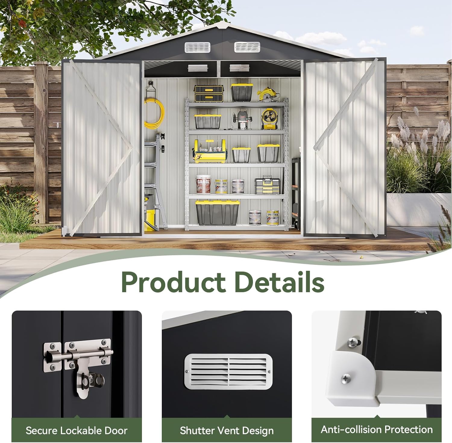 Utility Metal Shed, Steel Tool Shed with Air Vent and Lockable Door