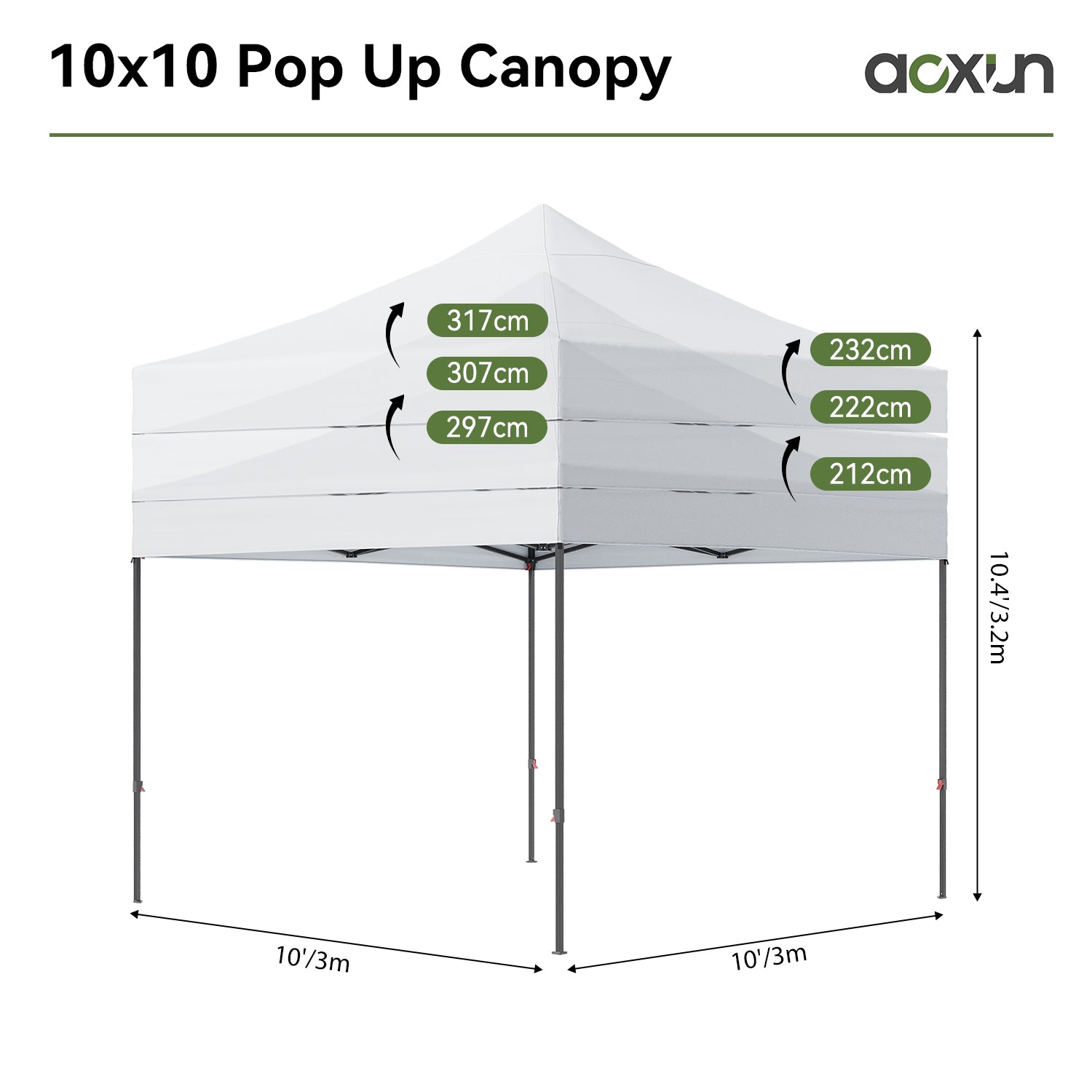 Aoxun 10' x 10' White Pop-Up Canopy