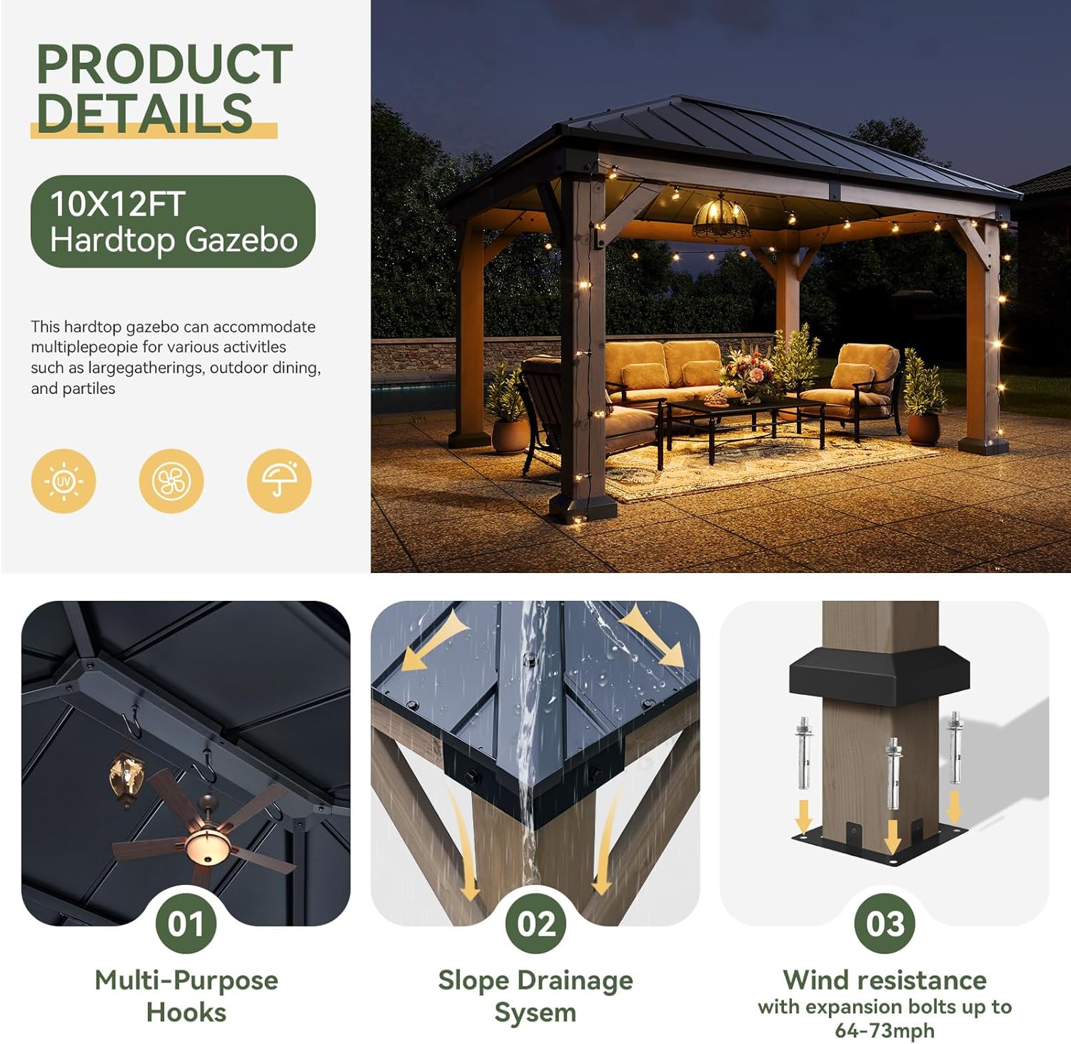 AOXUN Cedar Wooden Gazebo