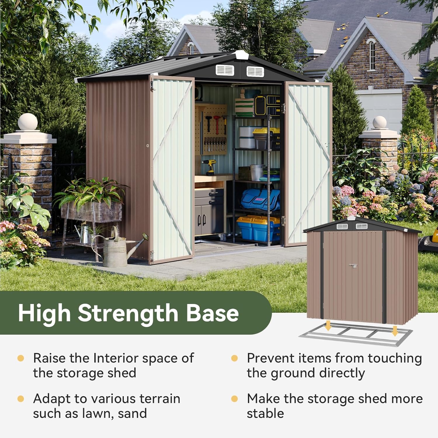 Aoxun 6x3.9 FT Shed with Base Metal Outdoor Storage Shed Garden Shed w