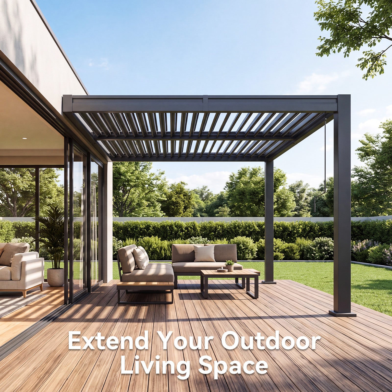 Aoxun Wall Mounted Pergola 10 x 12, Lean to Gazebo with Adjustable Louvers | Secure Wall Attachment, Galvanized Steel Rust-Resistant Frame, Built-In Drainage System for Patio, Deck & Backyard