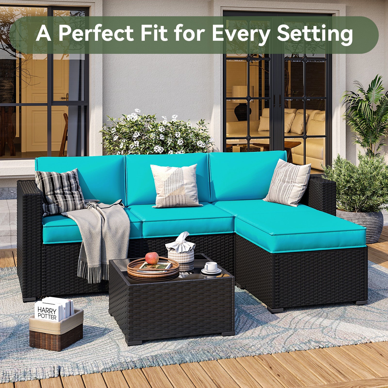 Aoxun 26" x 26" Patio Furniture Cushions for Outdoor Furniture Set of 4, Thick Replacement Patio Couch Cushions for Outdoor Furniture, 7-Piece Splashproof Fade Resistant Cushions for Outdoor Couch