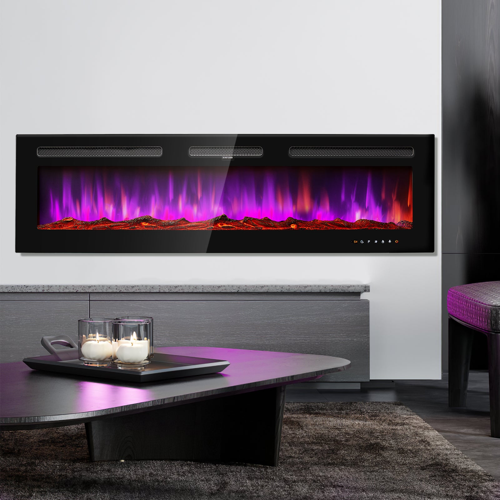 Sonegra 60" Electric Fireplace, in Wall Recessed & Free Standing, Remote Control