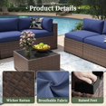 12 Piece Patio Furniture Set with 44” Fire Pit Table Wicker Rattan Outdoor Sectional Sofa Set with Coffee Table and 4” Thickened Cushions, Blue (Waterproof Cover Included)