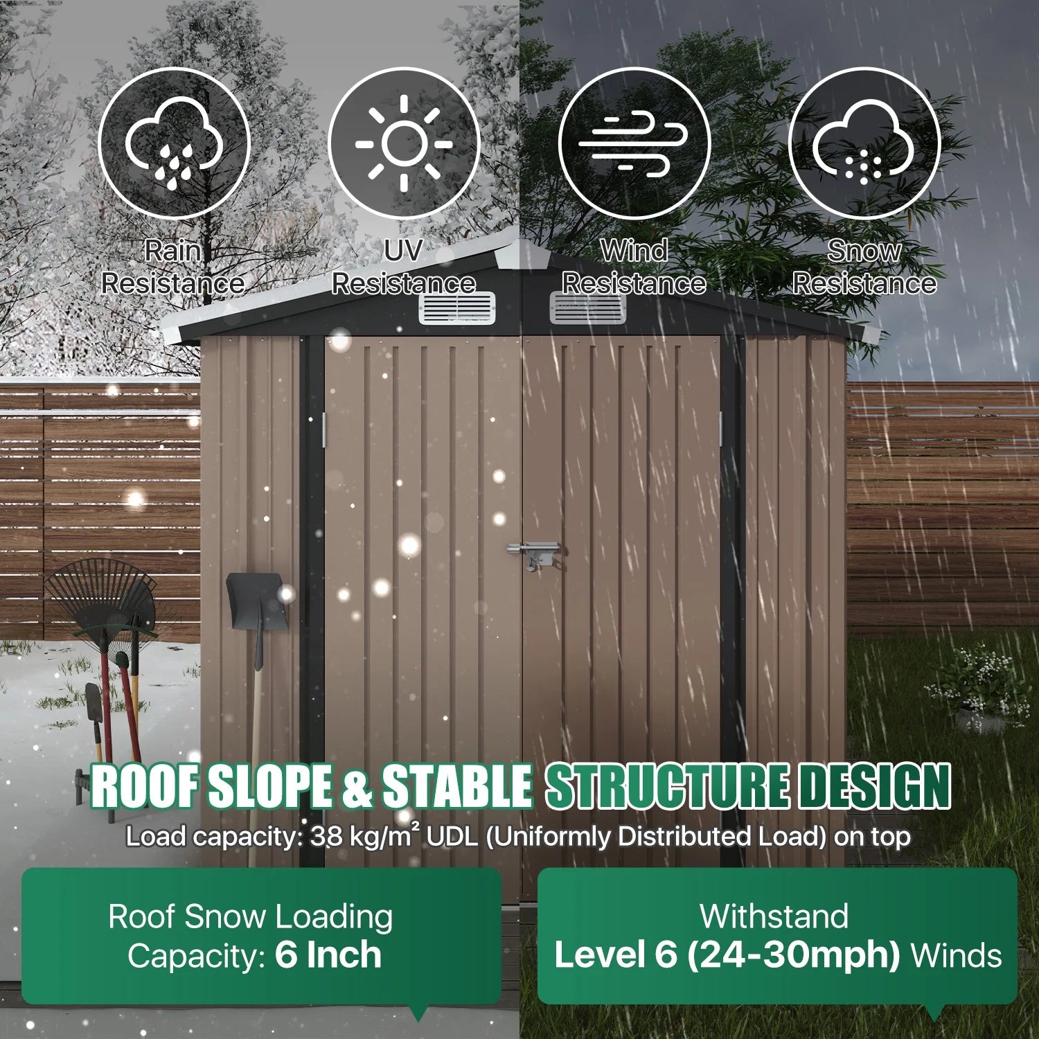 Clouddwell 6 ft. x 4 ft. Outdoor Storage Shed, Metal Garden Shed with Lockable Doors & Sloped Roof for Backyard, Patio, Poolside