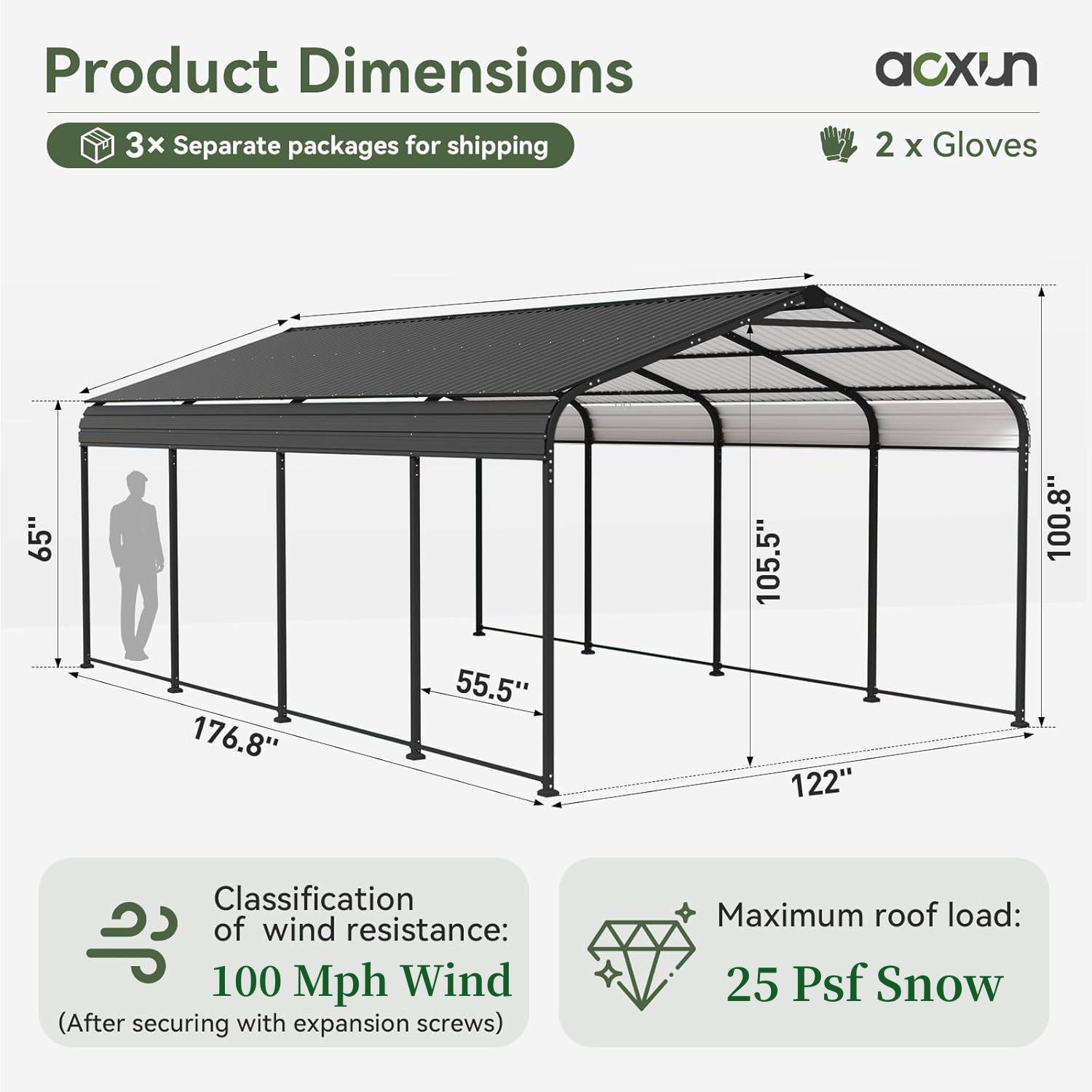 12x20x8.8 FT Heavy Duty Metal Carport