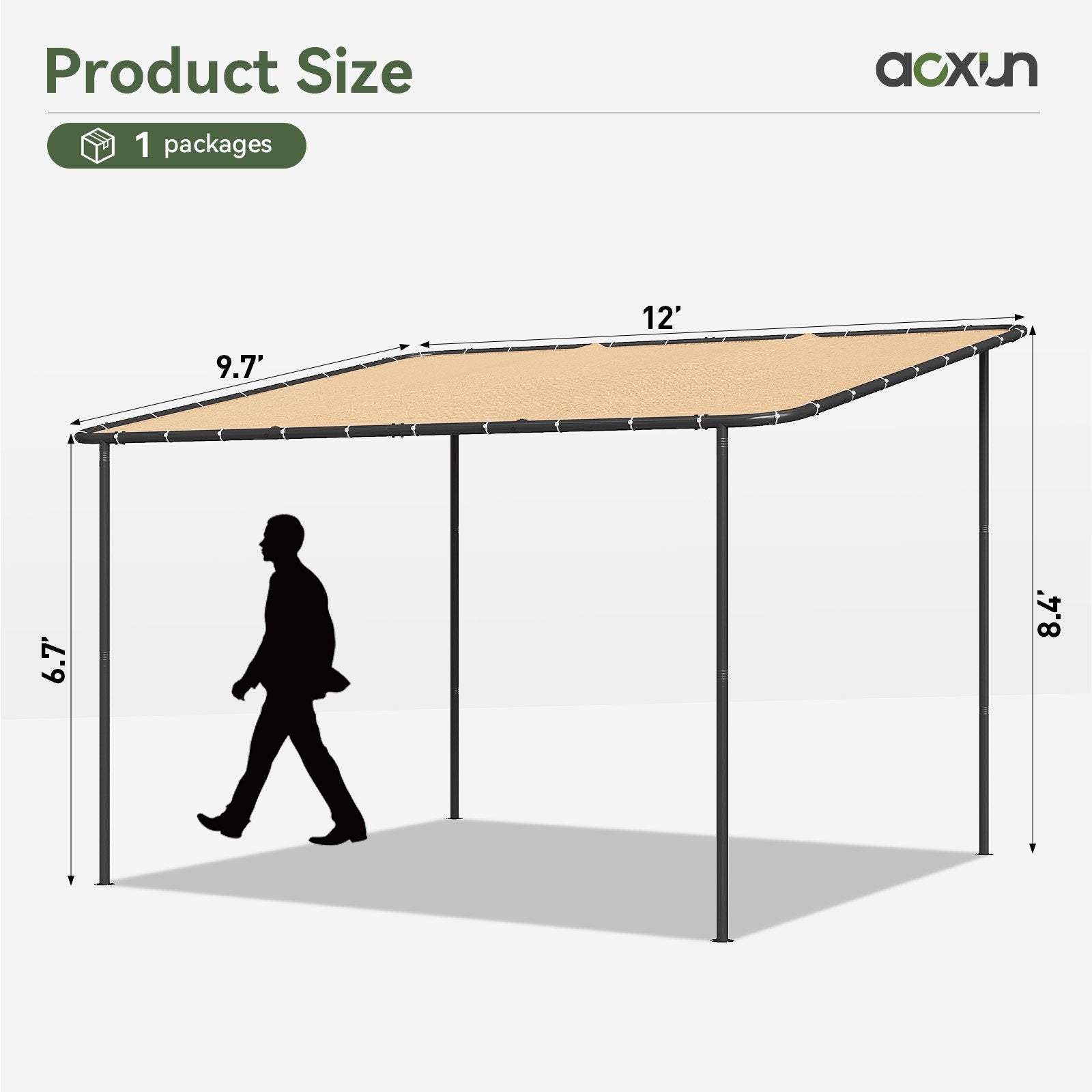Aoxun 10x12 Lean to Gazebo Outdoor Pergola with Water Resistant & UV-Resistant, Wall-Mounted Canopy Sloped Roof Awning for Patio Backyard, Deck, or Garden Khaki
