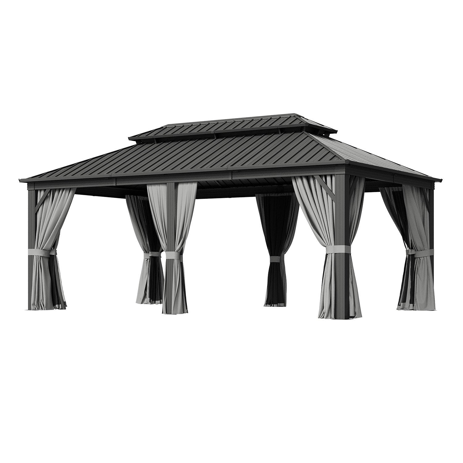 Sumnthink 12'x20' Hardtop Gazebo, Outdoor Steel Double Galvanized Roof Canopy, Aluminum Frame Permanent Pavilion Metal Gazebo with Netting and Curtains, for Patios, Gardens, Lawns
