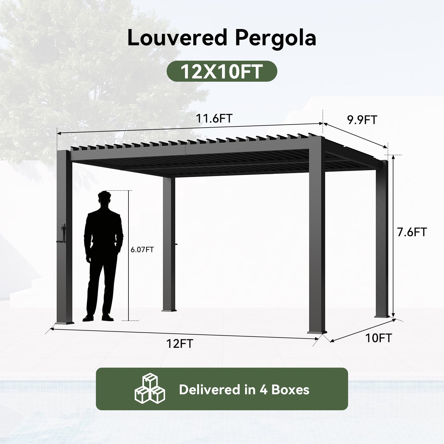 Aoxun Louvered Pergola 10x12 96S Outdoor Gazebo with Adjustable Roofs | Built-in Drainage System and Patented Easy-Assembly Design for Patios & Backyards, Gray