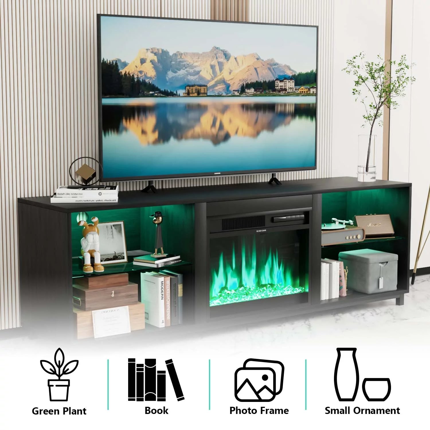 Fireplace TV Stand for TVs up to 80", Entertainment Center with LED Light, Black