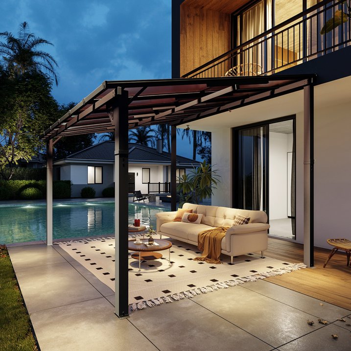 Sumnthink 10'x12' Gazebo for Patio, Gazebo Pergola with Sloped Roof, Large Wall-Mounted Heavy Duty Awnings, for Patio, Deck and Backyard