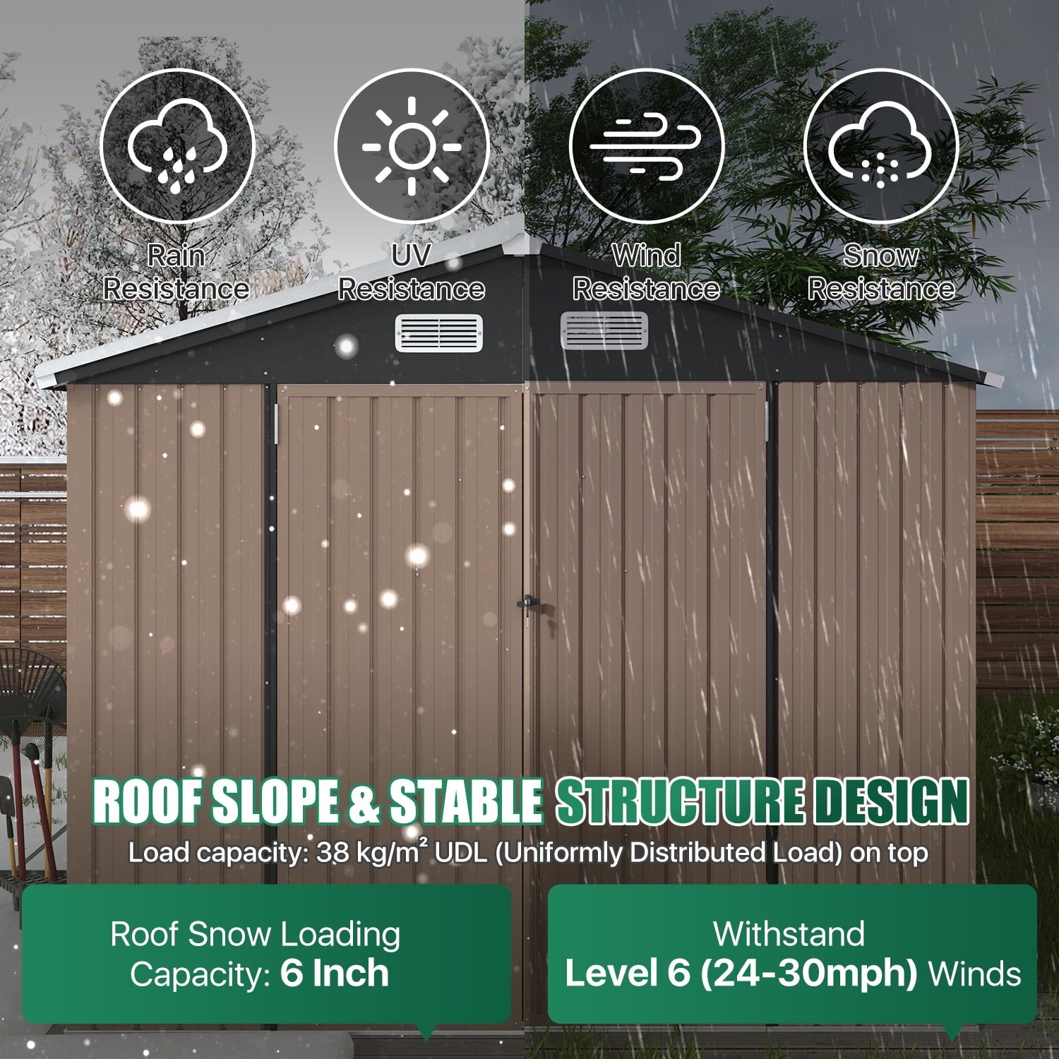 Clouddwell 7.5x5 ft. Outdoor Storage Shed with Base, Brown Metal Garden Shed with Double Lockable Doors for Backyard, Patio