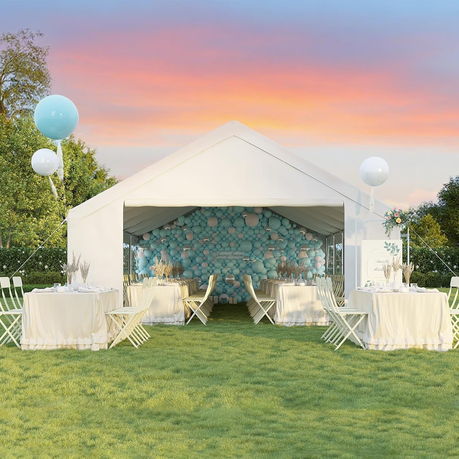 Aoxun Party Tent Canopy for Weddings Waterproof Event Tent with Removable Sidewalls &Roll-up Door, Heavy-Duty Steel Frame for Outdoor Weddings, BBQ, Birthday Parties, & Camping,White