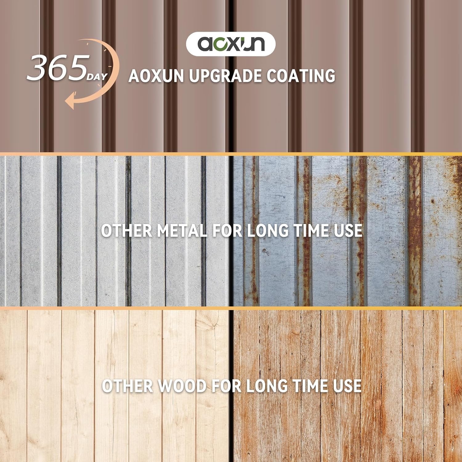 Aoxun 10x12FT Shed with Floor Galvanized Steel Outdoor Storage Shed (Brown) Metal Garden Shed with Double Doors, Moisture-Proof Floor & Ventilation, Sloped Roof for Garden, Patio, Backyard