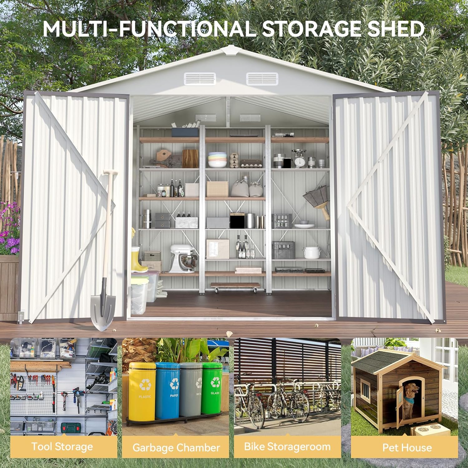 Utility Metal Shed, Steel Tool Shed with Air Vent and Lockable Door