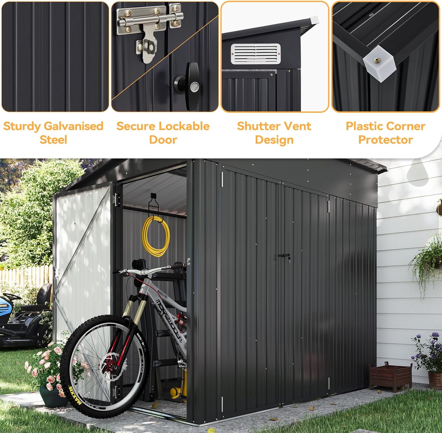 Metal Storage Shed with Triple Lockable Door, Sloped Roof – Aoxun