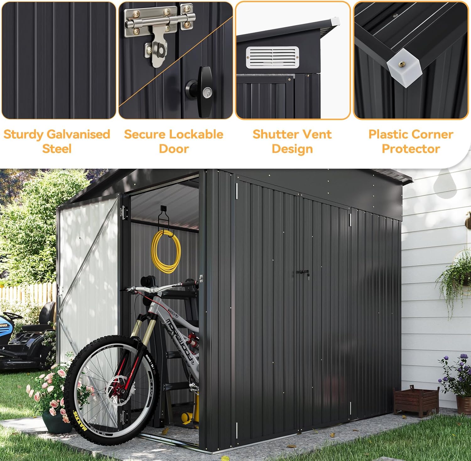 Metal Lean To Storage Shed with Triple Lockable Door