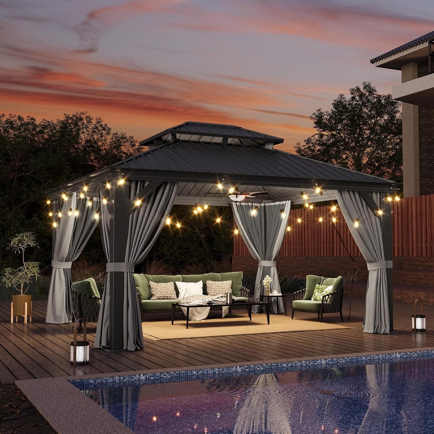 Aoxun Permanent Hardtop Aluminum Gazebo with Rain Gutter