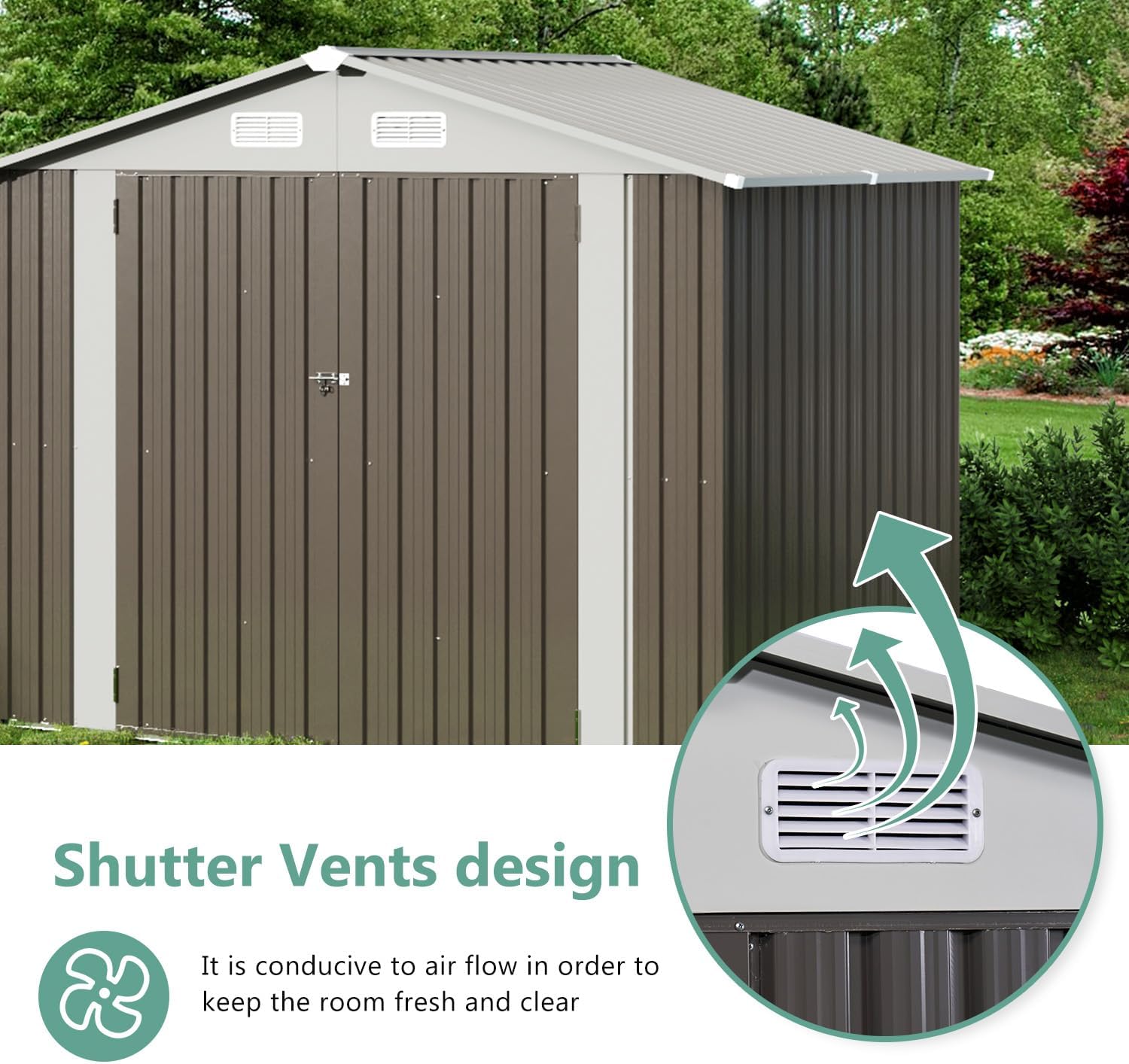 Utility Metal Shed, Steel Tool Shed with Air Vent and Lockable Door