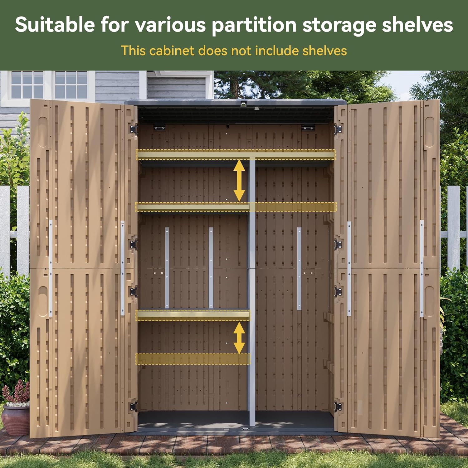 Aoxun Outdoor Storage Shed with Floor, 64 Cu.Ft Large Outdoor Storage Cabinet, Waterproof Vertical Resin Shed for Garden Tools, Pool Equipment, Brown
