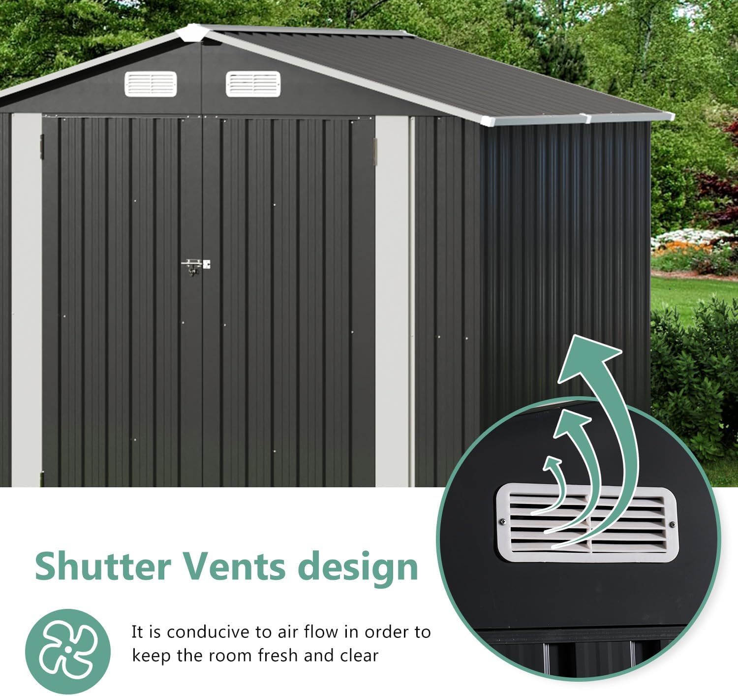 Utility Metal Shed, Steel Tool Shed with Air Vent and Lockable Door