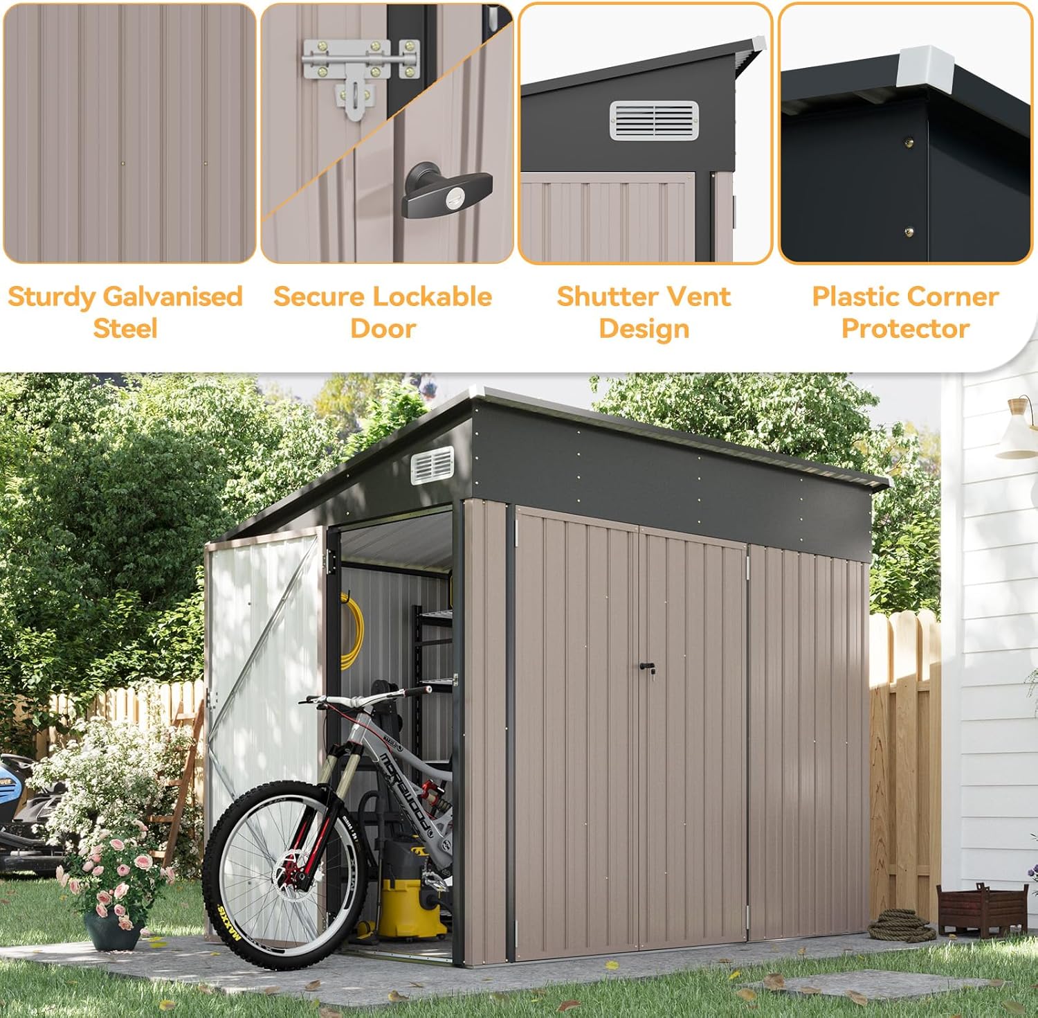 Metal Lean To Storage Shed with Triple Lockable Door