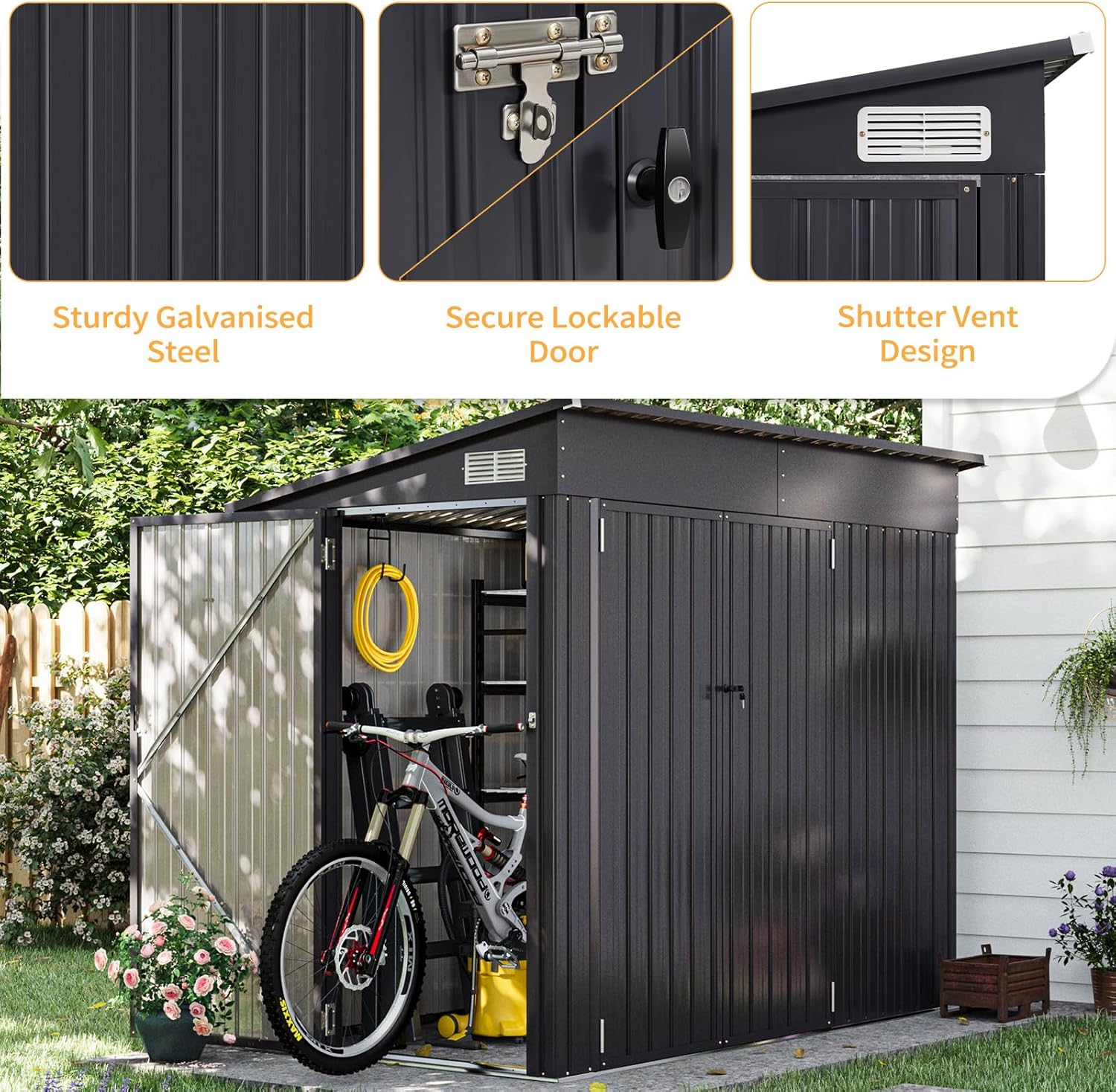 4' x 8' Metal Utility Storage Shed with Triple Lockable Door